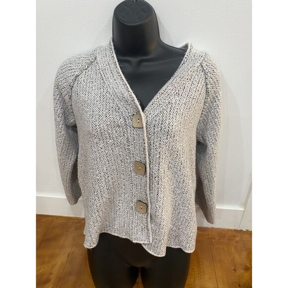 HABITAT Clothes to Live in Size Small Cardigan Sweater White Gray Knit Long Slee - Picture 1 of 7